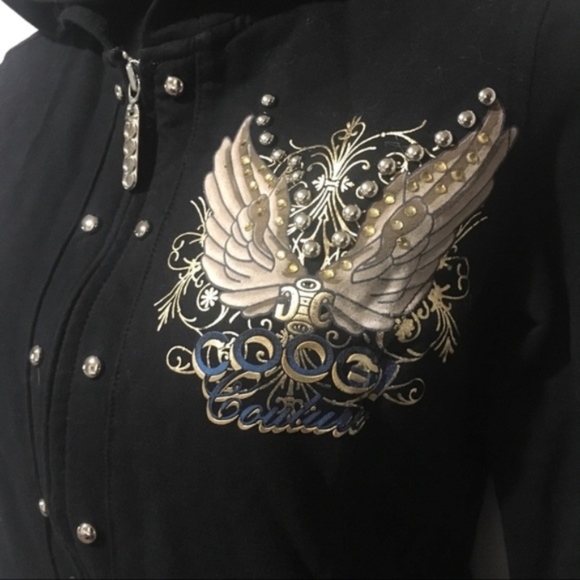 COOGI RHINESTONE STUD FLORAL EMBROIDERED HOODIE - Picture 4 of 8